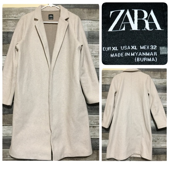 Zara Jackets & Blazers - Zara Trench Coat Open Front Women’s XL Cream Oatmeal 100% Polyester